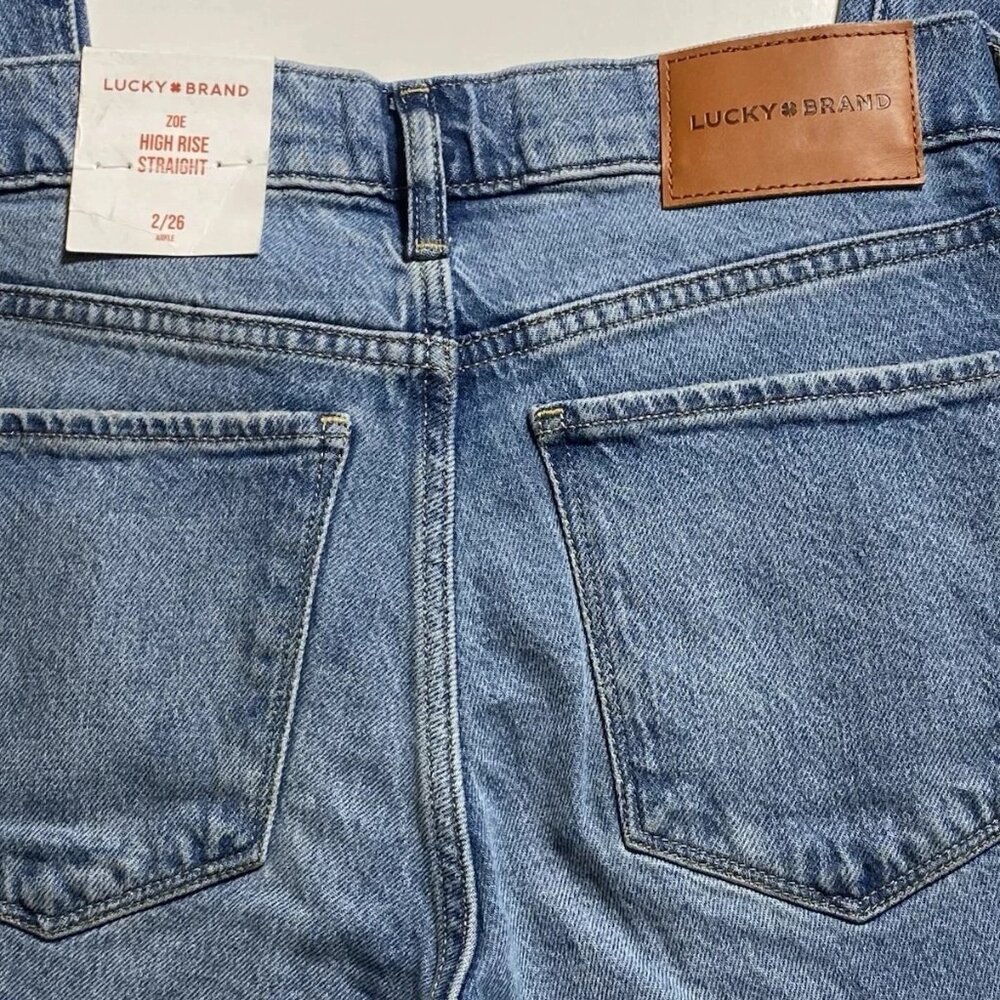Lucky Brand ZOE High Rise Straight Jeans 2 26 Medium Blue Raw Hem 26 X 26.5 NWT - Picture 7 of 14